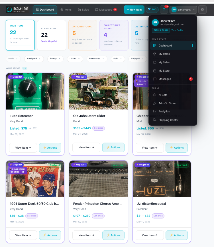 LegacyLoop AI Bot Results — detailed item valuation and pricing